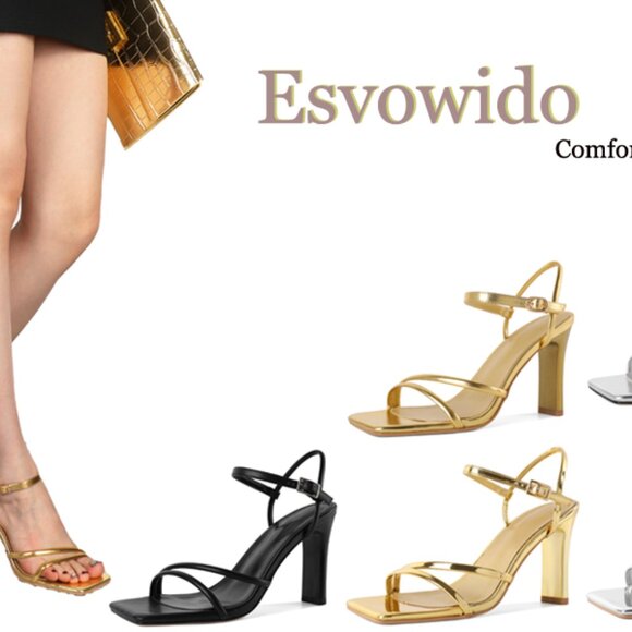 1-NIB- Heeled Sandals for Women Square Open Toe Strappy Block Heels 3.5 inch - Picture 6 of 7